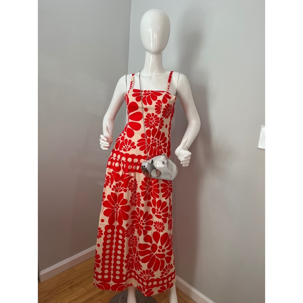 Commense Red Floral Maxi Dress Sleeveless Summer A-Line Flowy Sundress Size S - Picture 3 of 9